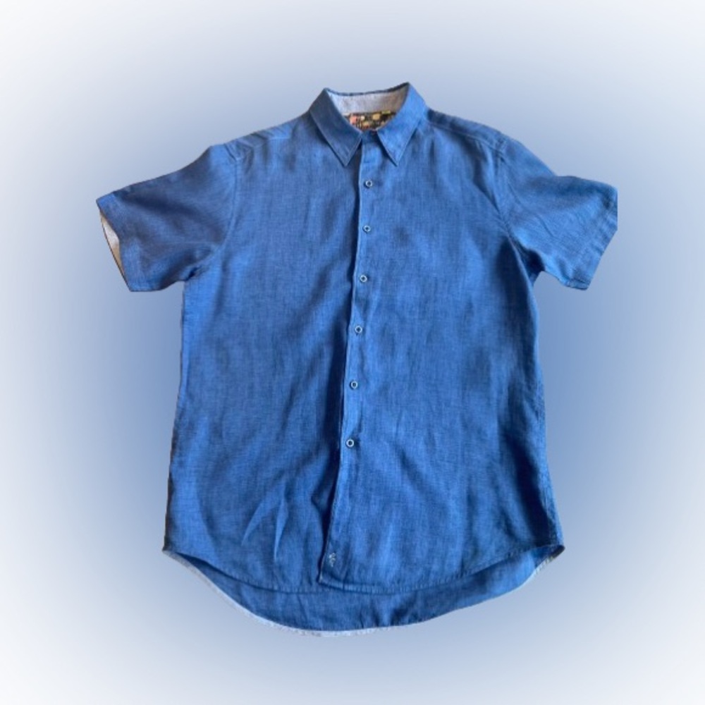 Robert Graham Men’s Classic Fit  Solid Linen Short Sleeve Button Down Size M